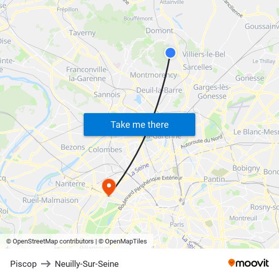 Piscop to Neuilly-Sur-Seine map