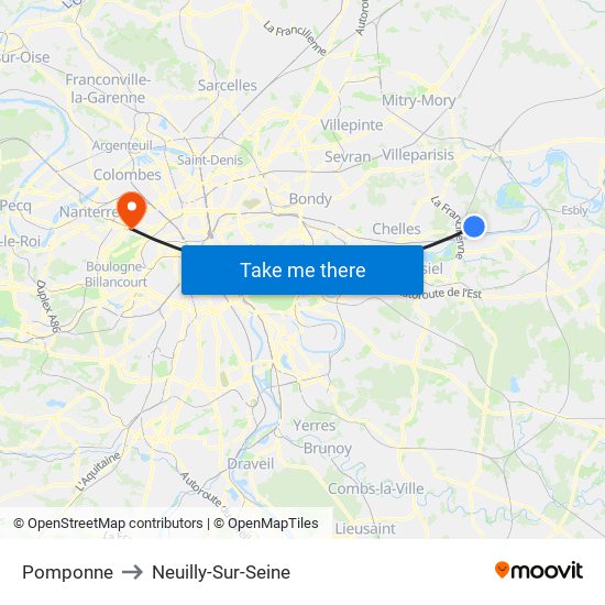 Pomponne to Neuilly-Sur-Seine map