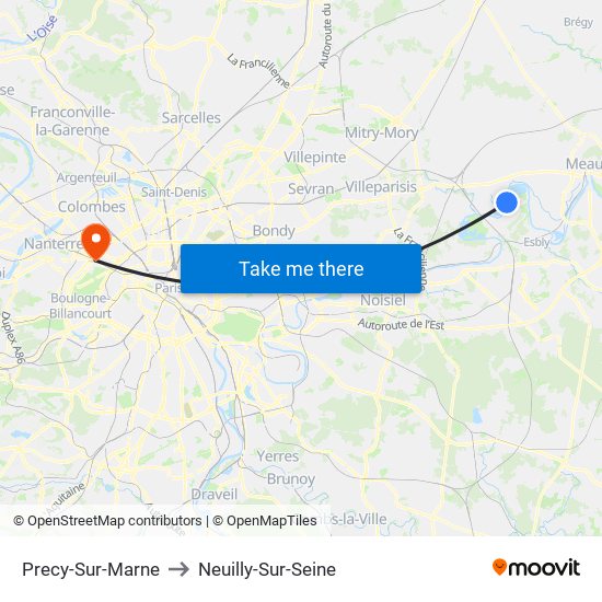 Precy-Sur-Marne to Neuilly-Sur-Seine map