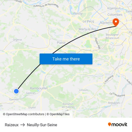 Raizeux to Neuilly-Sur-Seine map