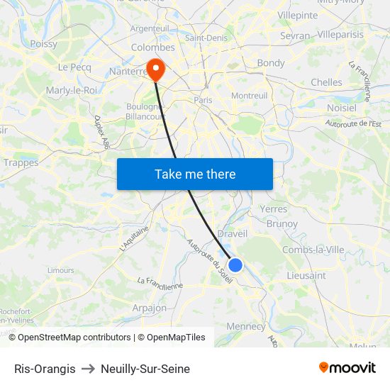 Ris-Orangis to Neuilly-Sur-Seine map