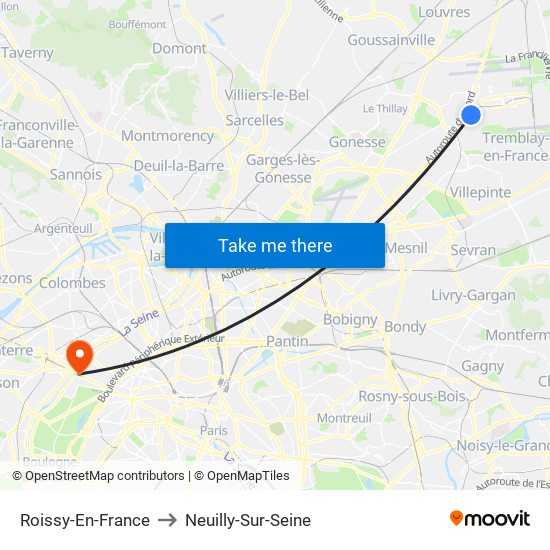 Roissy-En-France to Neuilly-Sur-Seine map