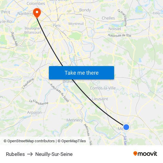 Rubelles to Neuilly-Sur-Seine map