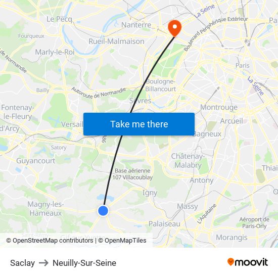 Saclay to Neuilly-Sur-Seine map