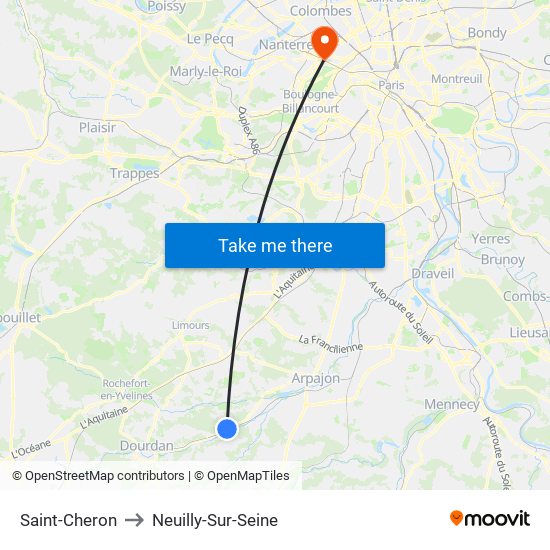Saint-Cheron to Neuilly-Sur-Seine map
