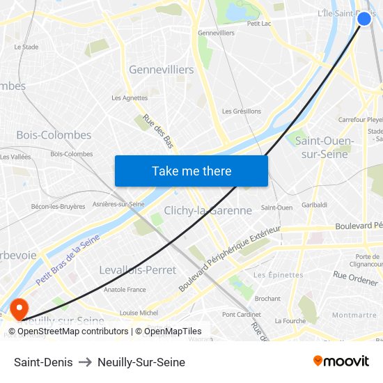 Saint-Denis to Neuilly-Sur-Seine map