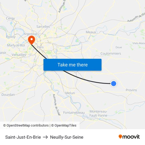 Saint-Just-En-Brie to Neuilly-Sur-Seine map