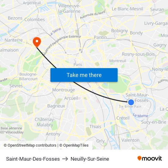 Saint-Maur-Des-Fosses to Neuilly-Sur-Seine map