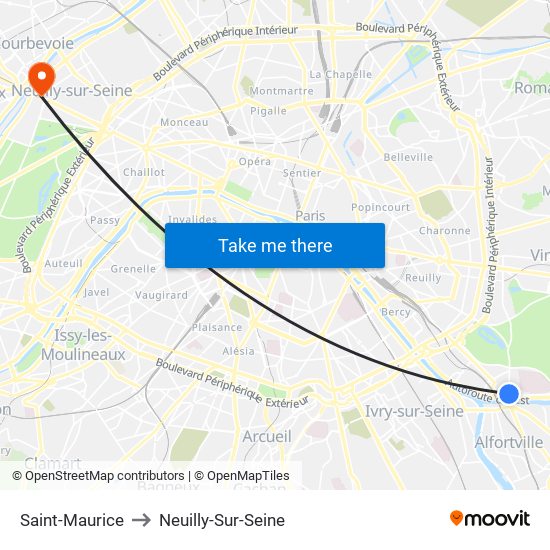 Saint-Maurice to Neuilly-Sur-Seine map