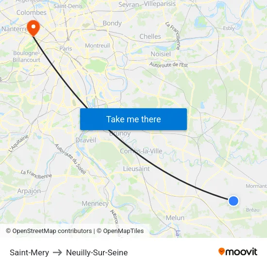 Saint-Mery to Neuilly-Sur-Seine map