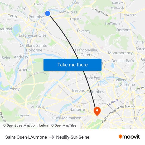 Saint-Ouen-L'Aumone to Neuilly-Sur-Seine map