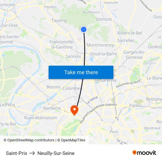 Saint-Prix to Neuilly-Sur-Seine map