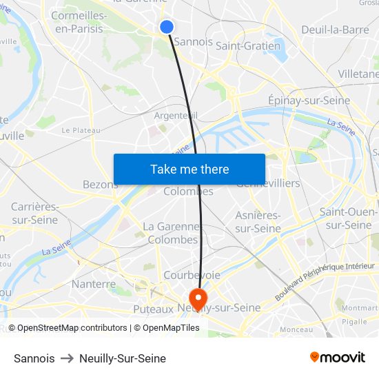 Sannois to Neuilly-Sur-Seine map