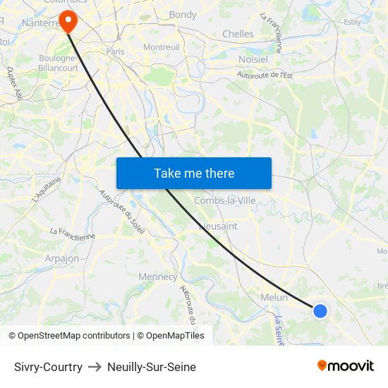 Sivry-Courtry to Neuilly-Sur-Seine map