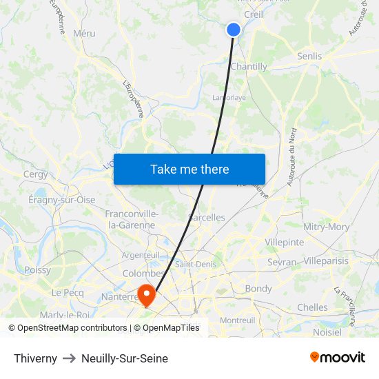 Thiverny to Neuilly-Sur-Seine map