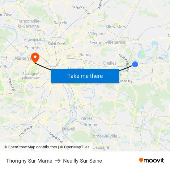 Thorigny-Sur-Marne to Neuilly-Sur-Seine map