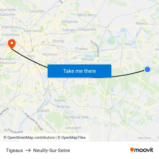 Tigeaux to Neuilly-Sur-Seine map
