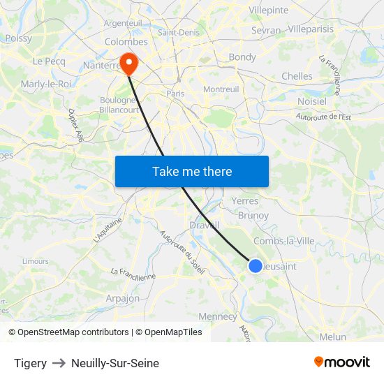 Tigery to Neuilly-Sur-Seine map