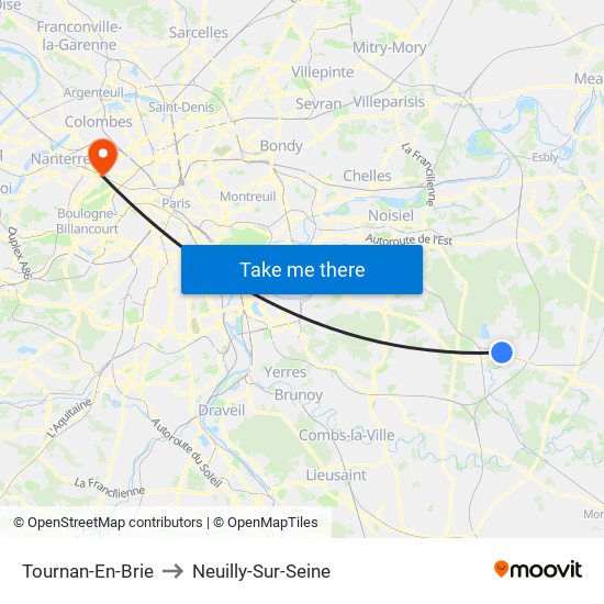 Tournan-En-Brie to Neuilly-Sur-Seine map