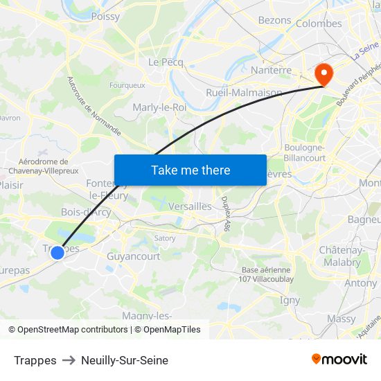 Trappes to Neuilly-Sur-Seine map