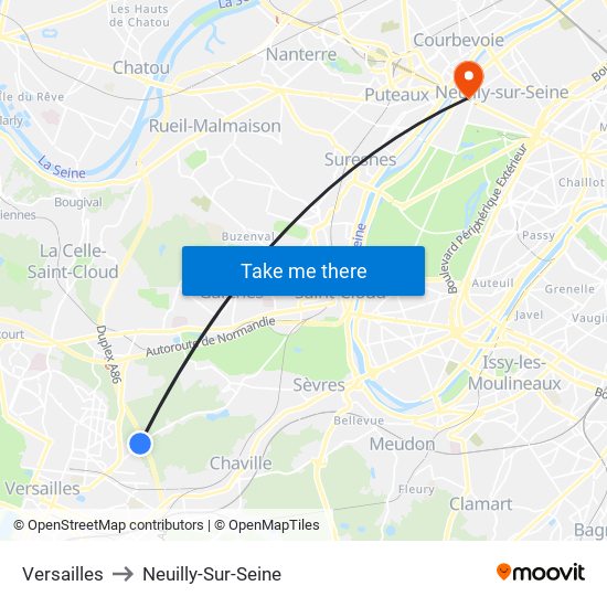 Versailles to Neuilly-Sur-Seine map