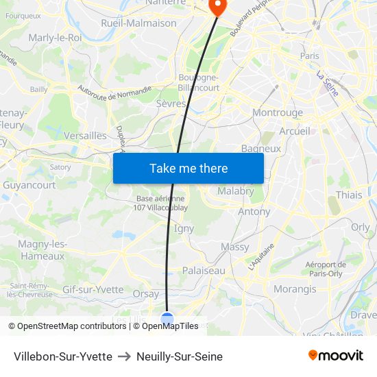 Villebon-Sur-Yvette to Neuilly-Sur-Seine map