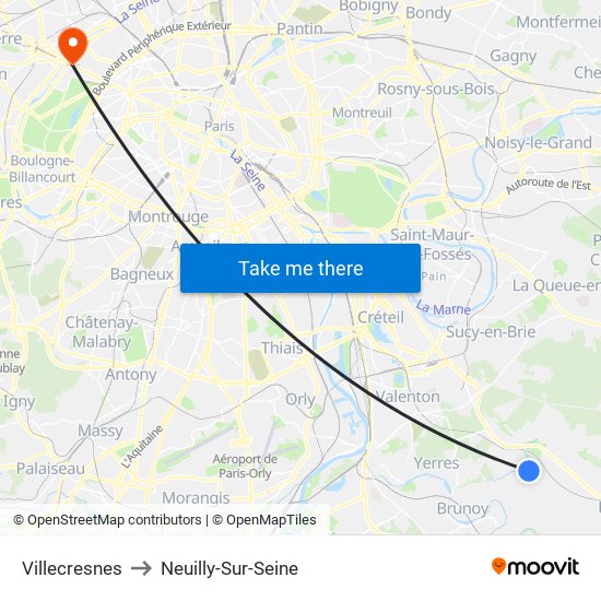 Villecresnes to Neuilly-Sur-Seine map