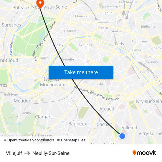 Villejuif to Neuilly-Sur-Seine map