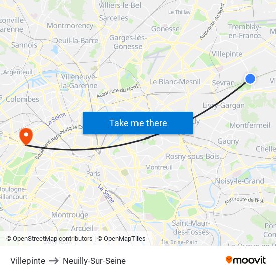 Villepinte to Neuilly-Sur-Seine map