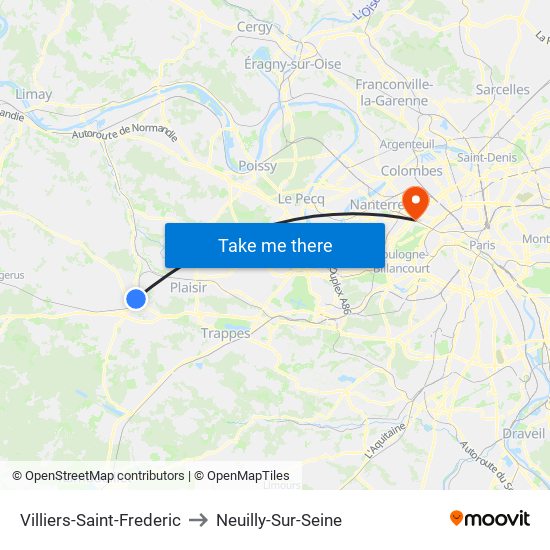 Villiers-Saint-Frederic to Neuilly-Sur-Seine map