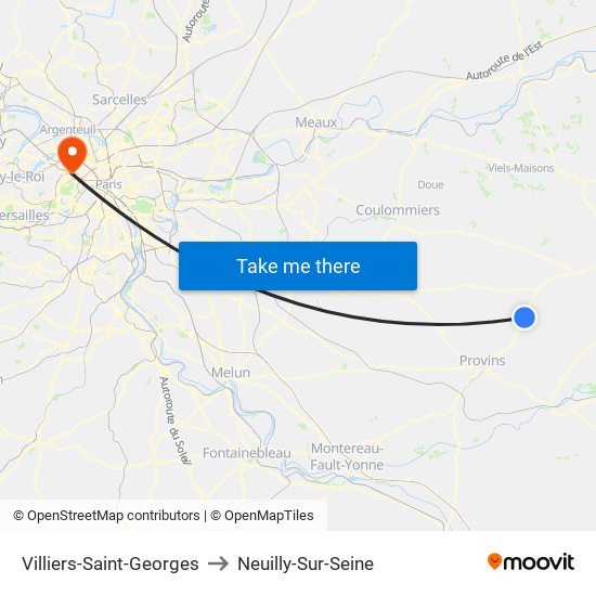 Villiers-Saint-Georges to Neuilly-Sur-Seine map