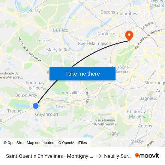 Saint-Quentin En Yvelines - Montigny-Le-Bretonneux to Neuilly-Sur-Seine map