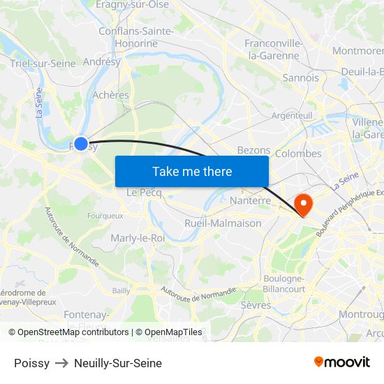 Poissy to Neuilly-Sur-Seine map