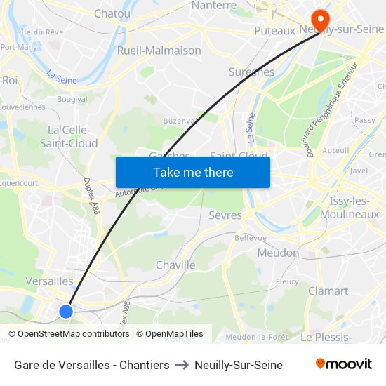 Gare de Versailles - Chantiers to Neuilly-Sur-Seine map