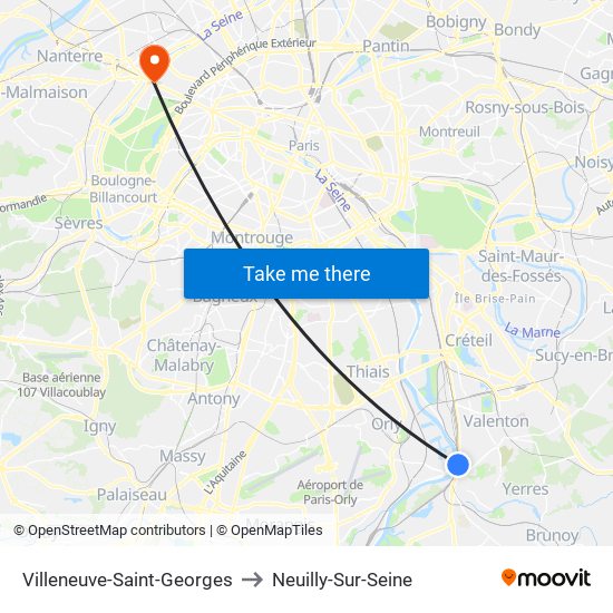 Villeneuve-Saint-Georges to Neuilly-Sur-Seine map