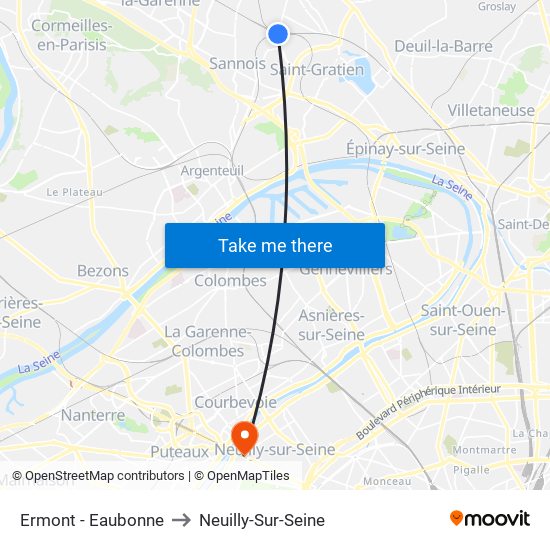 Ermont - Eaubonne to Neuilly-Sur-Seine map