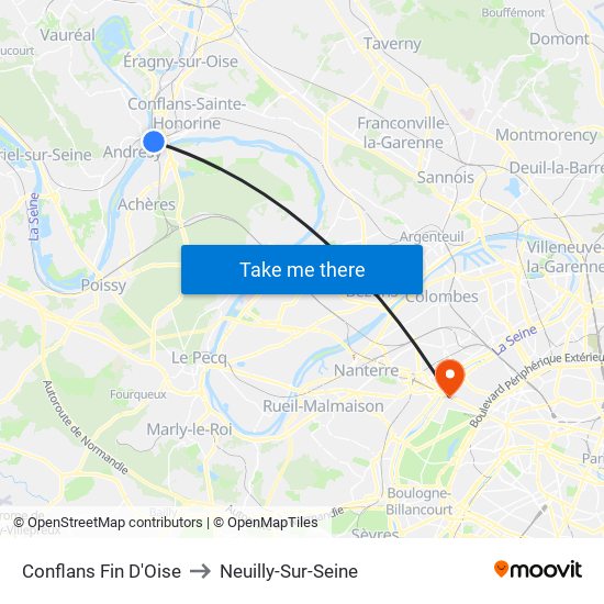 Conflans Fin D'Oise to Neuilly-Sur-Seine map