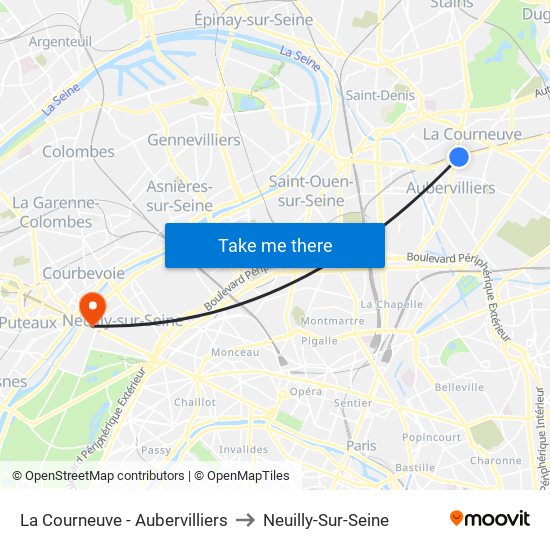 La Courneuve - Aubervilliers to Neuilly-Sur-Seine map