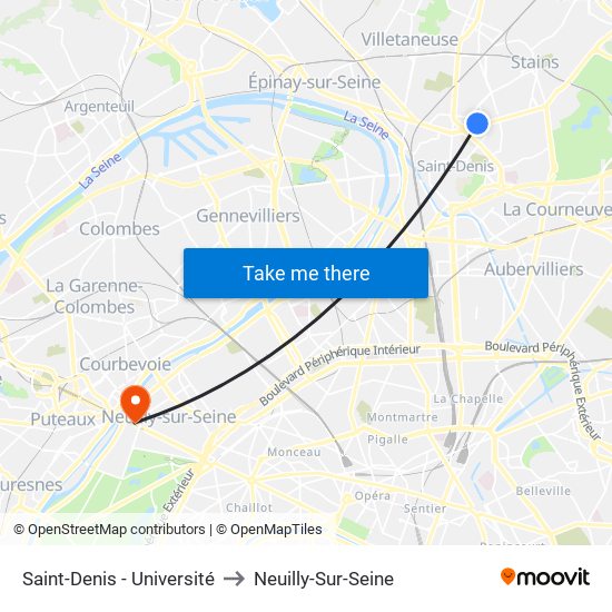 Saint-Denis - Université to Neuilly-Sur-Seine map