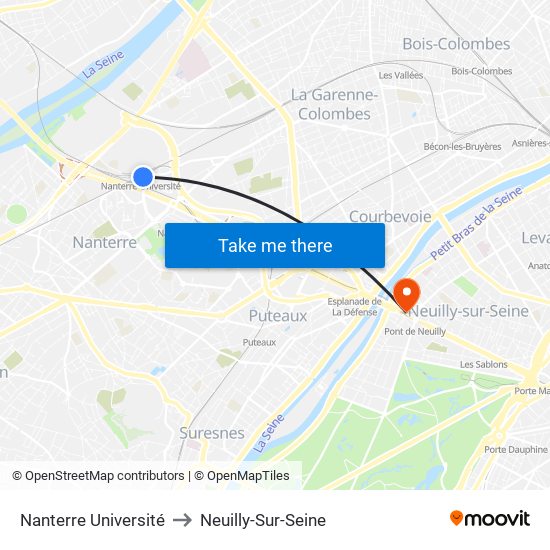 Nanterre Université to Neuilly-Sur-Seine map