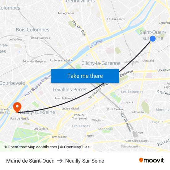 Mairie de Saint-Ouen to Neuilly-Sur-Seine map