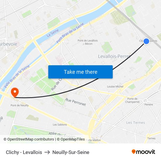 Clichy - Levallois to Neuilly-Sur-Seine map