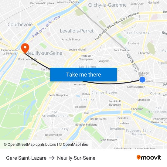 Gare Saint-Lazare to Neuilly-Sur-Seine map