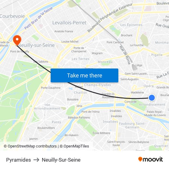 Pyramides to Neuilly-Sur-Seine map