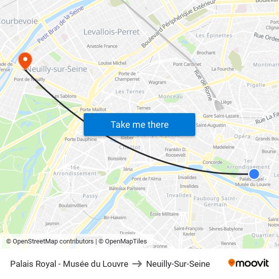 Palais Royal - Musée du Louvre to Neuilly-Sur-Seine map