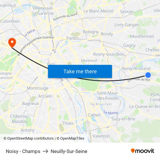 Noisy - Champs to Neuilly-Sur-Seine map