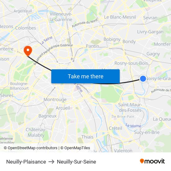Neuilly-Plaisance to Neuilly-Sur-Seine map