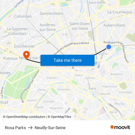 Rosa Parks to Neuilly-Sur-Seine map