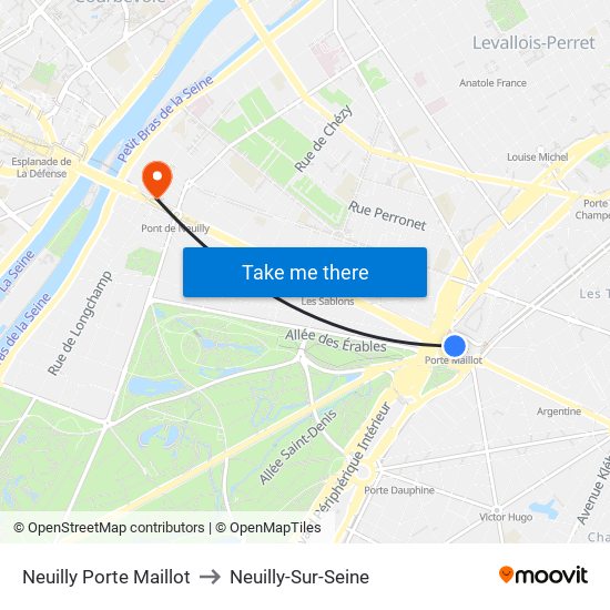 Neuilly Porte Maillot to Neuilly-Sur-Seine map