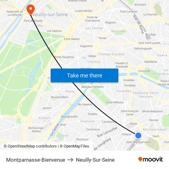 Montparnasse-Bienvenue to Neuilly-Sur-Seine map
